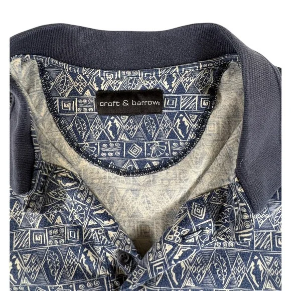 Croft & Barrow Mens Blue Tribal Geometric Print Short Sleeve Polo Shirt Large - Picture 2 of 5